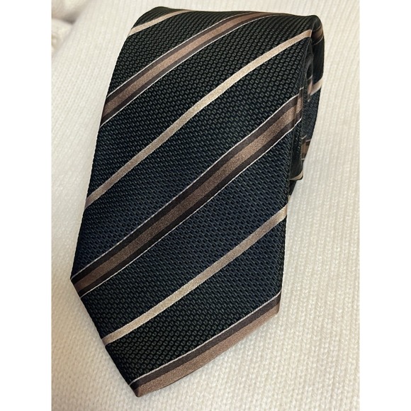 Giorgio Armani Necktie Luxury Designer White Label Black Gold‎ Striped Tie 3.75